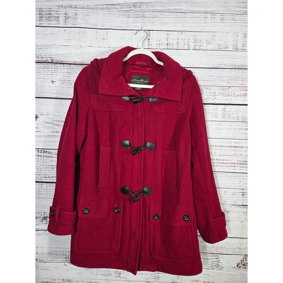 Eddie Vauer Womens 2X Red Wool Blend Hooded Toggle Duffle Coat Plus Size - Picture 1 of 5